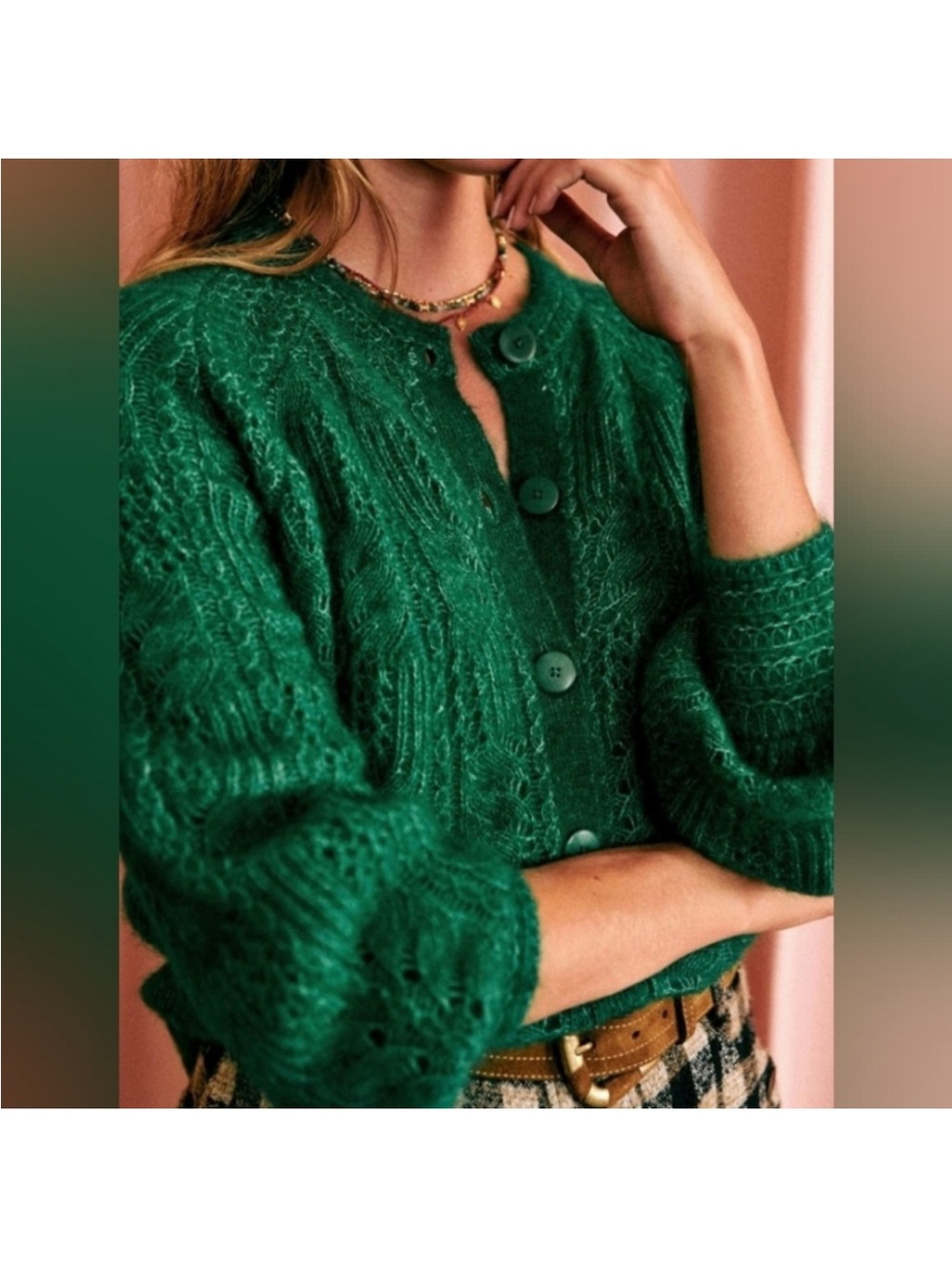 Sézane Alma Cardigan Emerald Green Knit Button Sweater
